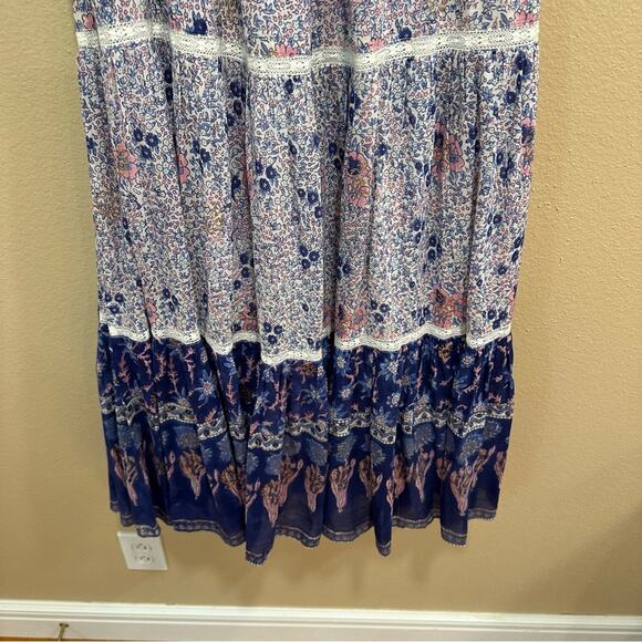 NWT Alicia Bell Blue Pink Boho Floral Cotton Silk Maxi Skirt Large - Picture 6 of 14